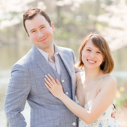 Julia and Nick smiling in each other's arms